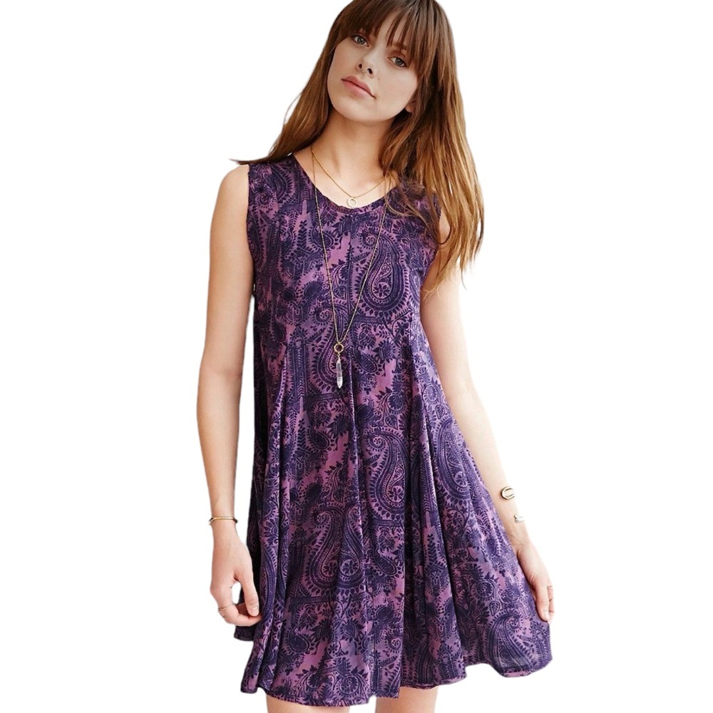 Urban Outfitters Ecote Purple Paisley Distressed Skater Dress